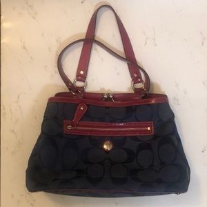 pink and navy blue coach handbag